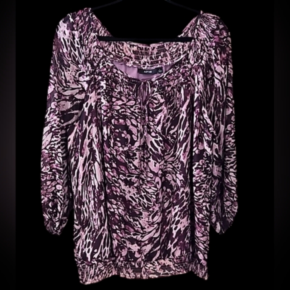 Apt 9 Women's Printed Tie Neck 3/4 Sleeve Blouse Size Large - Picture 9 of 13